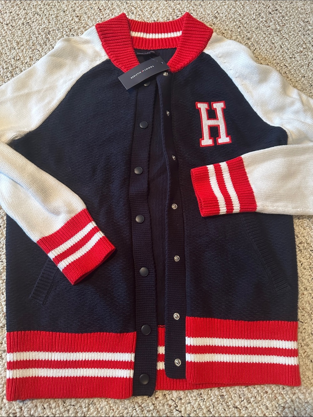 Tommy Hilfiger Navy, White & Red Varsity Cardigan